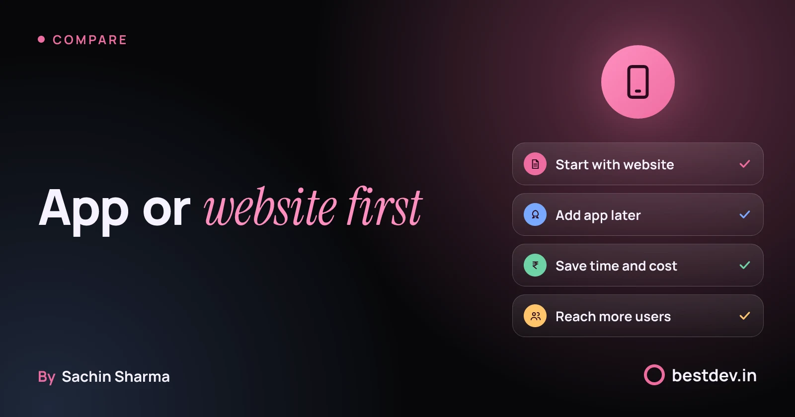 Phone showing website and app options for a new business
