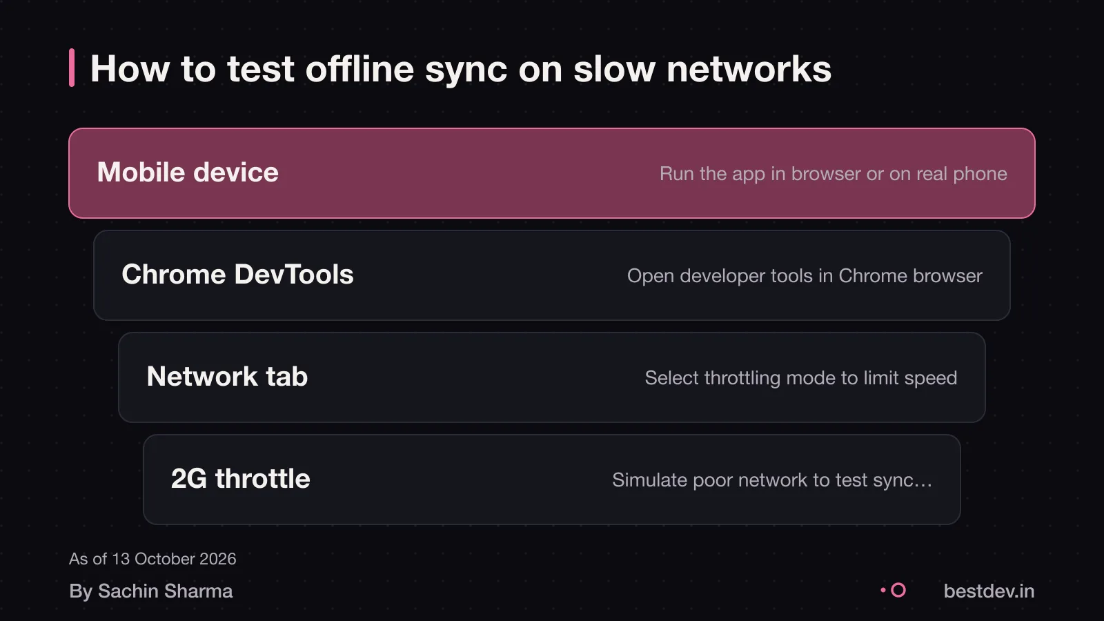 Layers diagram showing Chrome DevTools used to throttle network for mobile testing