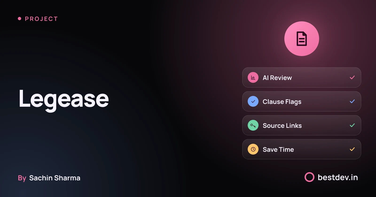 Legease AI contract tool showing document review, clause flags, and time savings