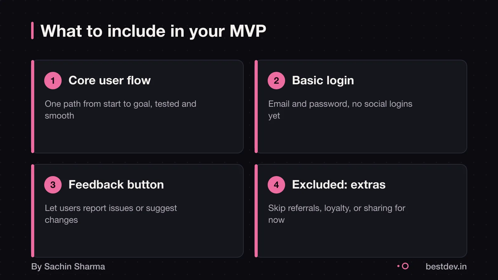 An MVP includes core features only, not extras like social sharing